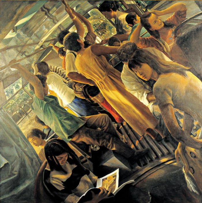 Tan Zidong's Contemporary Oil Painting - Bus At Night