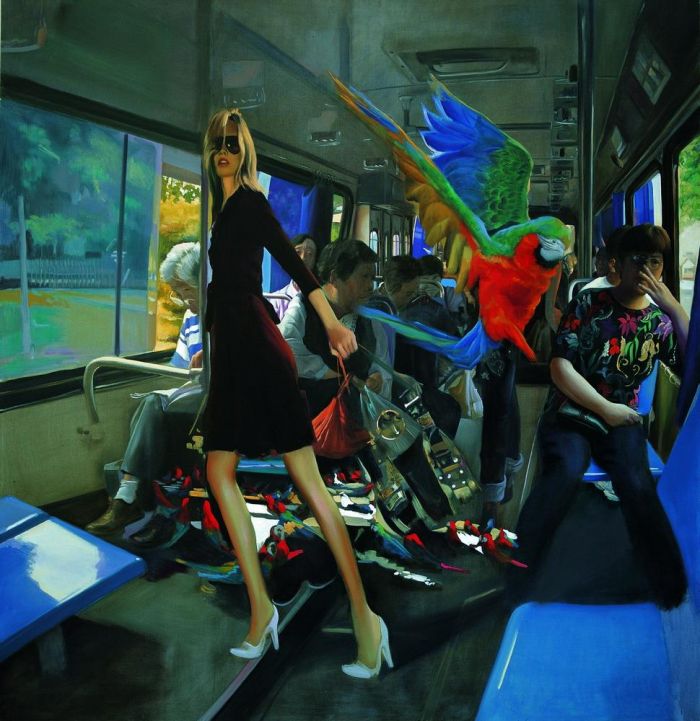 Tan Zidong's Contemporary Oil Painting - Illusion in The Bus 2007 2