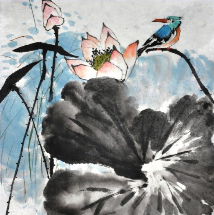 Tang Zhizhen's Contemporary Chinese Painting - Listening to The Wisper of Lotus