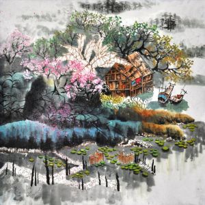 Contemporary Chinese Painting - Spring in A Waterside Village