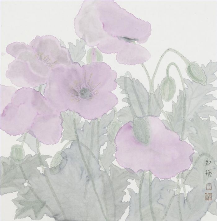 Wang Hongying's Contemporary Chinese Painting - Corn Poppy