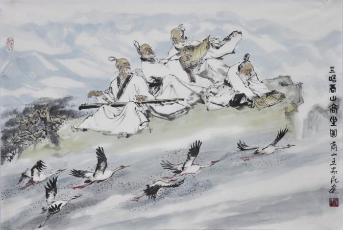 Wang Jiamin's Contemporary Chinese Painting - At The Mountain Top