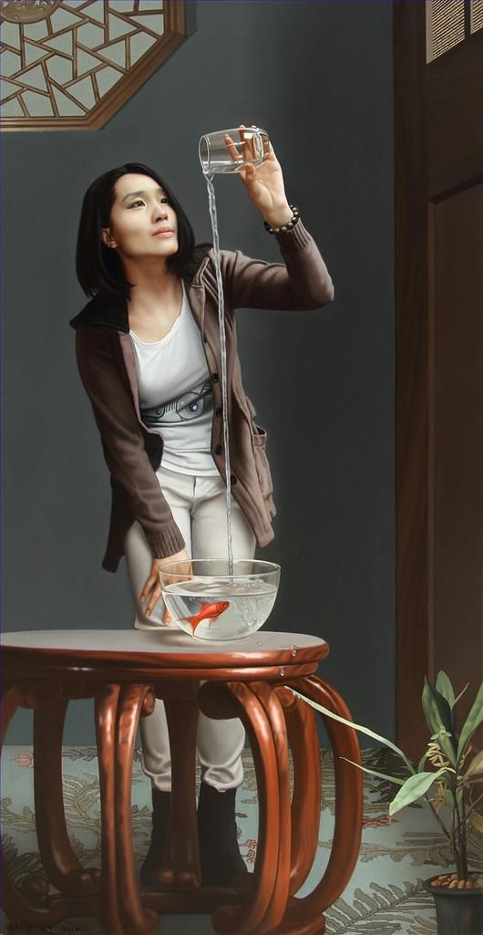 Wang Jun's Contemporary Oil Painting - Observation