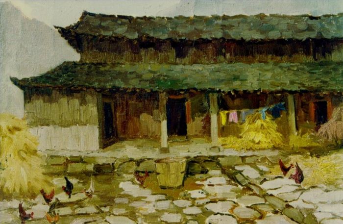 Wang Kun's Contemporary Oil Painting - Village in South Zhejiang Province