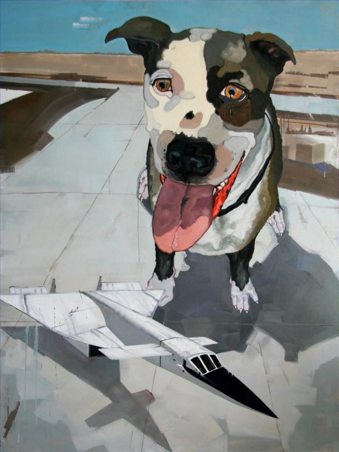 Wang Le's Contemporary Oil Painting - Xiaotian Dog 1
