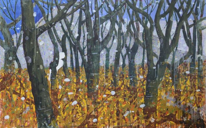 Wang Le's Contemporary Oil Painting - Yellow Leaves Falling