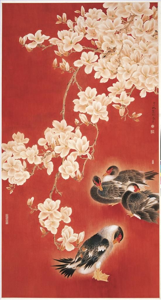 Wang Shaoheng's Contemporary Chinese Painting - Bath in Spring Breeze