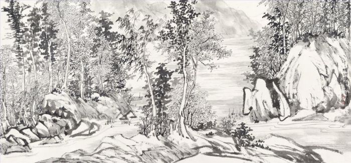 Wang Shitao's Contemporary Chinese Painting - Forest on The River