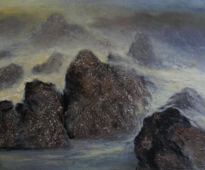 Wang Min's Contemporary Oil Painting - Grey Mountain