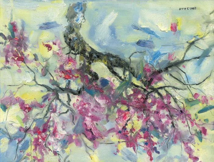 Wang Yujun's Contemporary Oil Painting - Peach Blossom in March