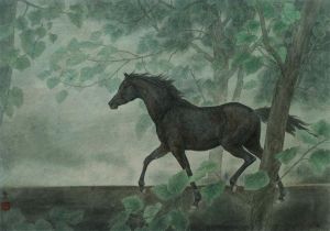 Contemporary Chinese Painting - A Dark Horse in The Forest