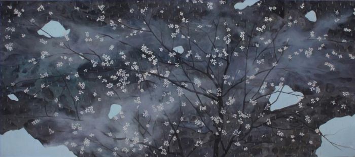 Wu Didi's Contemporary Oil Painting - Till Prunus Blooms