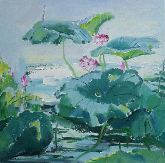 Wu Guoran's Contemporary Oil Painting - Lotus Pond 2