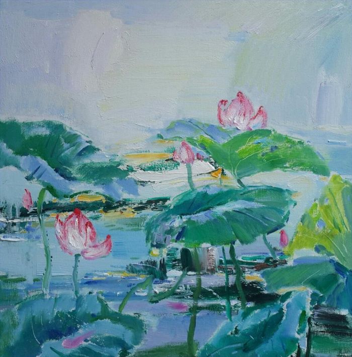Wu Guoran's Contemporary Oil Painting - Lotus Pond 3