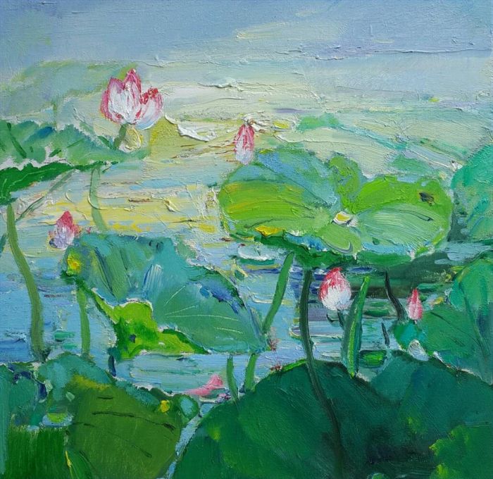 Wu Guoran's Contemporary Oil Painting - Lotus Pond 4