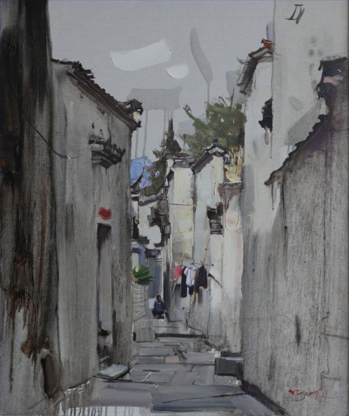 Wu Xiaojiang's Contemporary Chinese Painting - An Old Alley