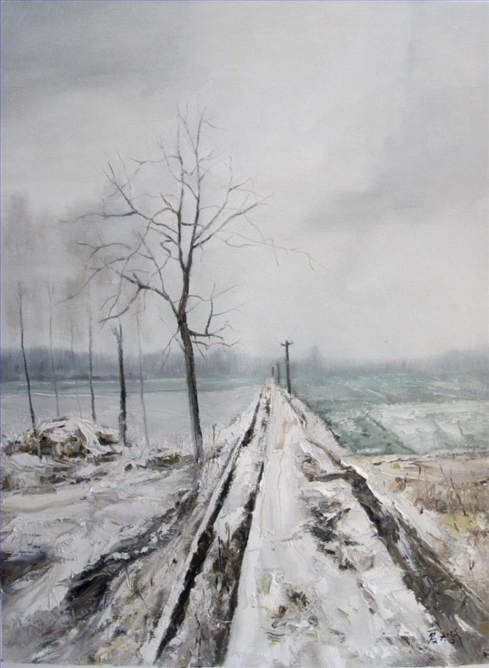 Xia Daqi's Contemporary Oil Painting - Snow Covered Landscape 2