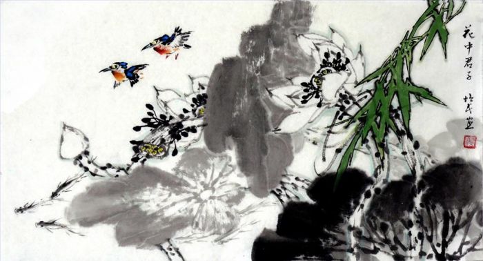 Xia Peimin's Contemporary Chinese Painting - Representation of Gentleman in Flowers