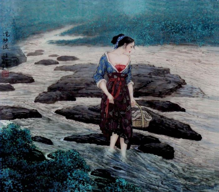 Xia Peimin's Contemporary Chinese Painting - Washing in The Stream
