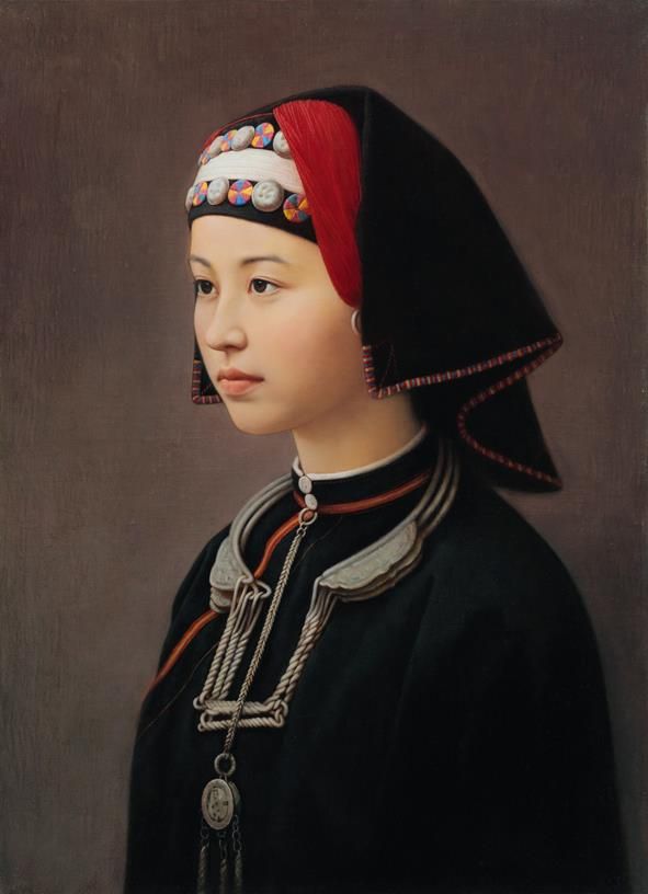 Xie Ye's Contemporary Oil Painting - A Maiden of Yao Nationality