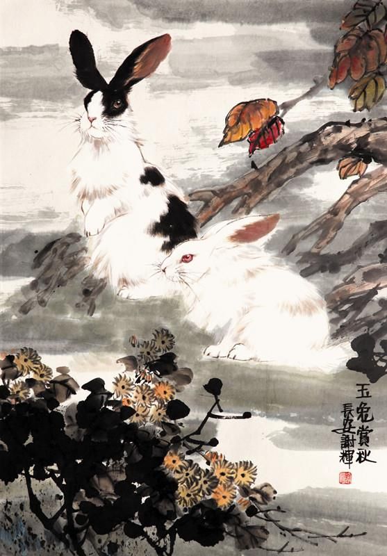 Xie Hui's Contemporary Chinese Painting - The Jade Hare and Autumn