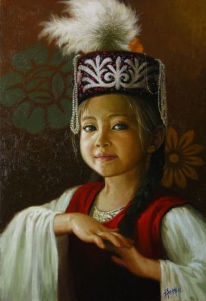 Contemporary Artwork by Xie Huifan - A Kazakhstan Young Girl