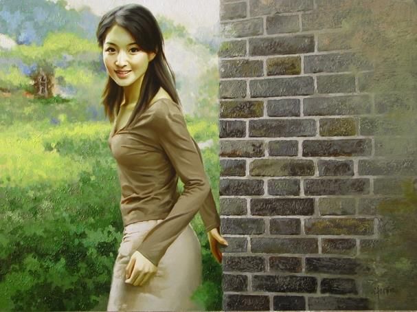 Xie Huifan's Contemporary Oil Painting - Look Over