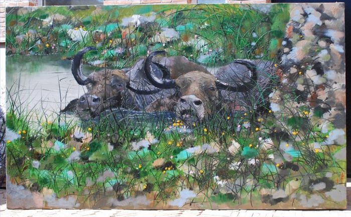 Xie Lantao's Contemporary Oil Painting - Buffalo
