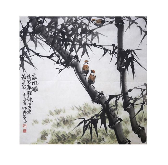 Xing Shu’an's Contemporary Chinese Painting - Bamboo and Sparrow 2