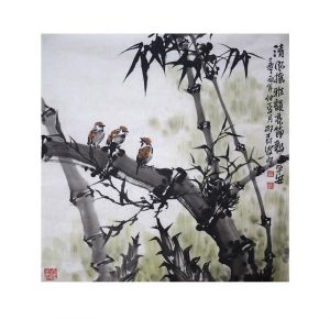 Contemporary Artwork by Xing Shu’an - Bamboo and Sparrow