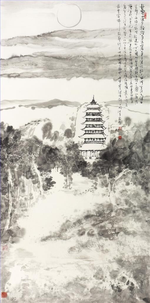 Xu Zisong's Contemporary Chinese Painting - Moonlight Over The Tower
