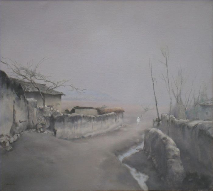 Yang Chunsheng's Contemporary Oil Painting - The Entrance to Butuobazi Village