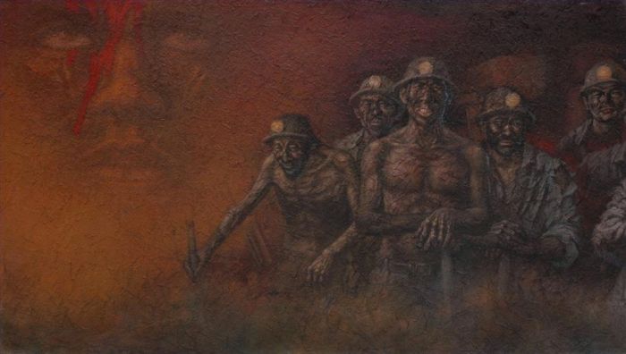 Yang Jianguo's Contemporary Oil Painting - 1978 Coal Mine Jiayang 2