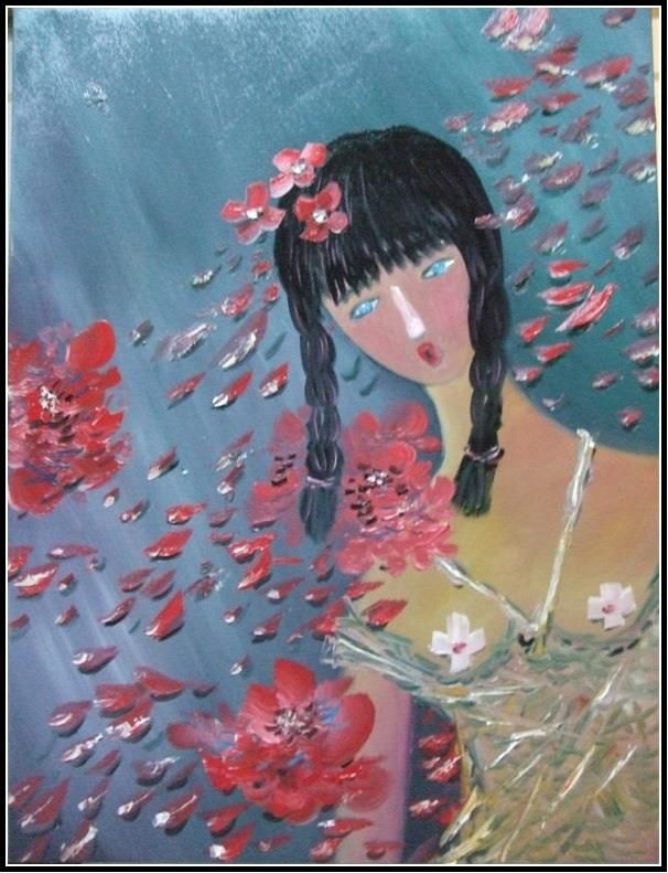 Yang Jinrui's Contemporary Oil Painting - Flower Rain