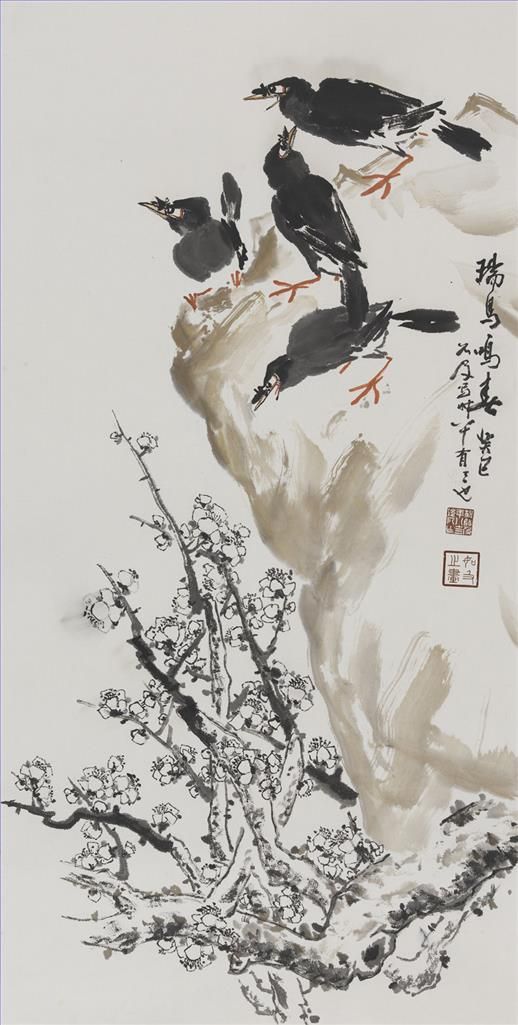 Yang Ruji's Contemporary Chinese Painting - Lucky Birds' Singing in Spring