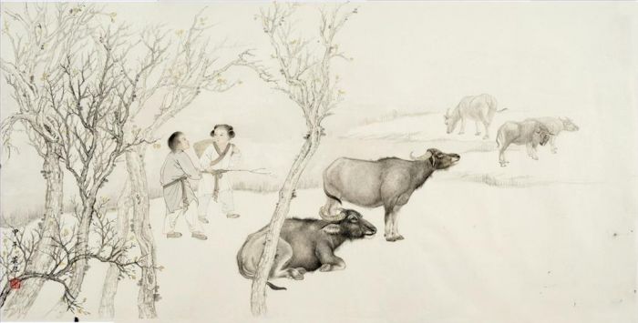 Yang Yunxi's Contemporary Chinese Painting - Five Oxen