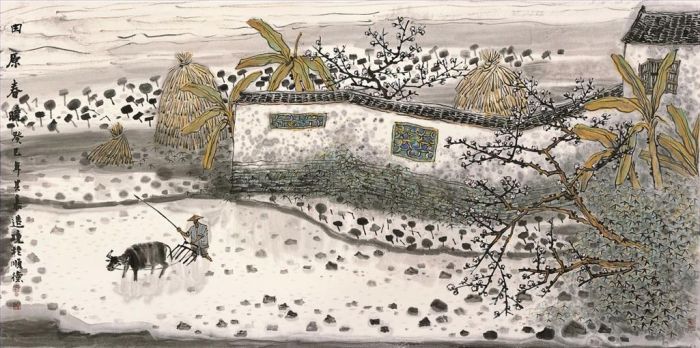 Ye Qijia's Contemporary Chinese Painting - Spring Dawn in A Farmland