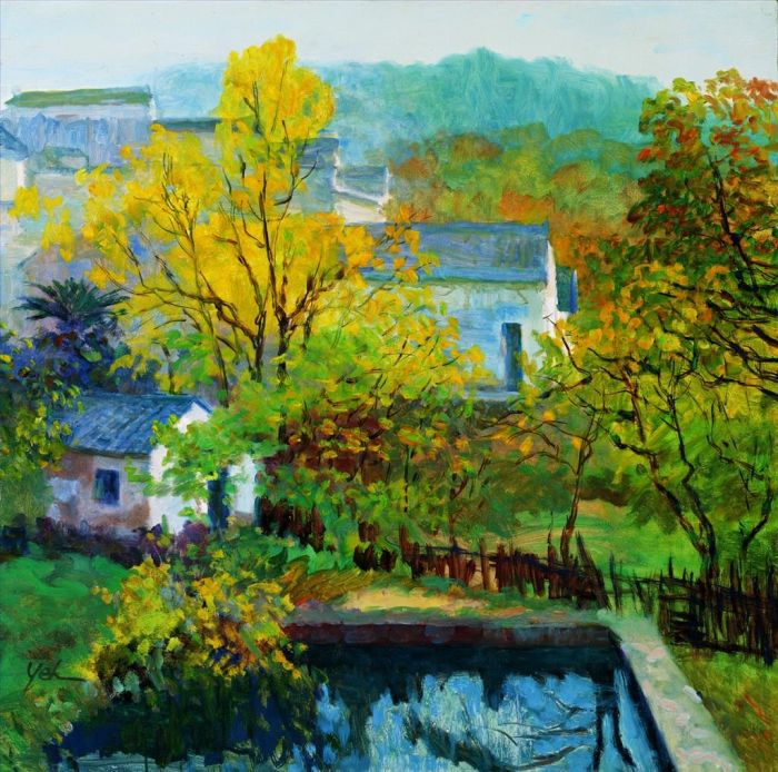 Ye Qizhang's Contemporary Oil Painting - Household Near The Pond