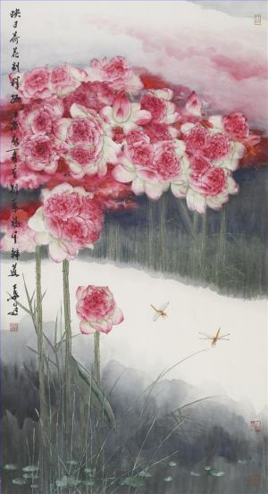 Contemporary Artwork by Ye Quan - Sunlight Glow Over Lotus