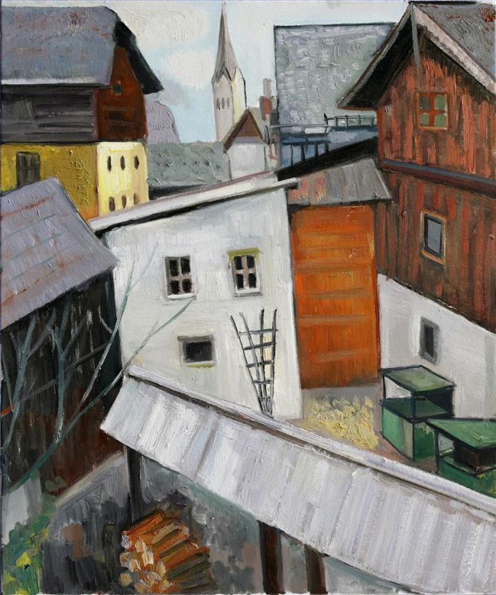 Yu Chen's Contemporary Oil Painting - Hallstadt Scenery