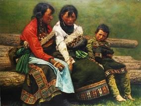 Yu Shichao's Contemporary Oil Painting - Tibet Sisters and Brother