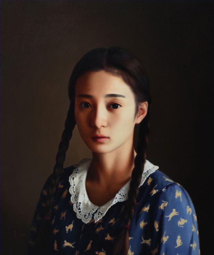 Yue Xiaoqing's Contemporary Oil Painting - A Girl With Braids