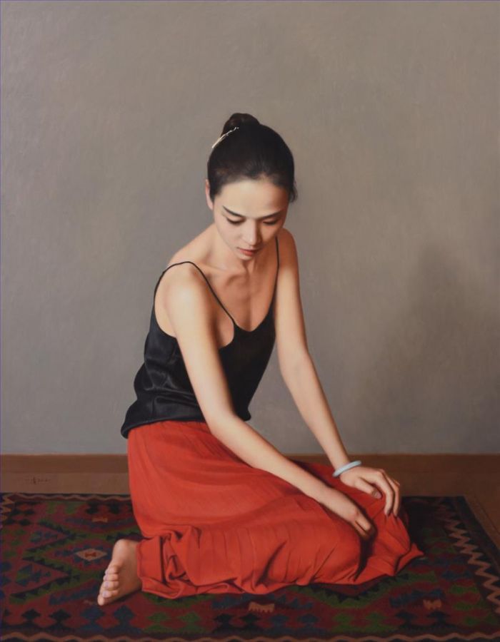 Yue Xiaoqing's Contemporary Oil Painting - The Tenderness When Lower The Head
