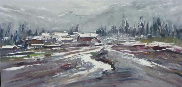 Zhang Changgui's Contemporary Oil Painting - Snow in Hometown