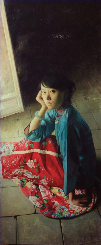 Zhang Hong's Contemporary Oil Painting - A Girl in Blue