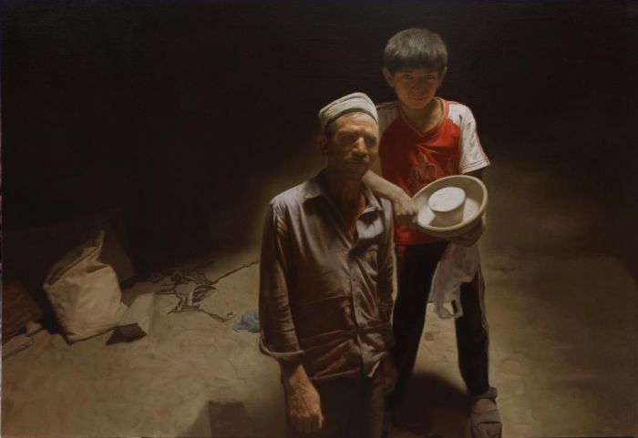Zhang Hong's Contemporary Oil Painting - Father and Son
