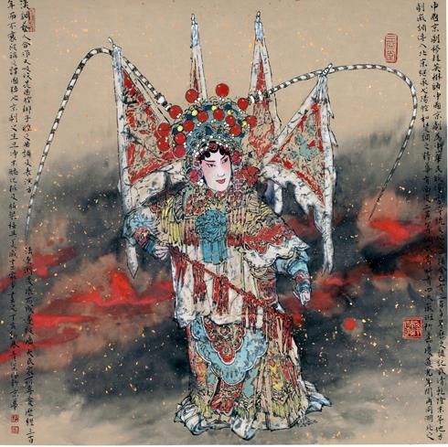 Zhang Qingqu's Contemporary Chinese Painting - Peking Opera Lady General Mu Guiying Takes Command