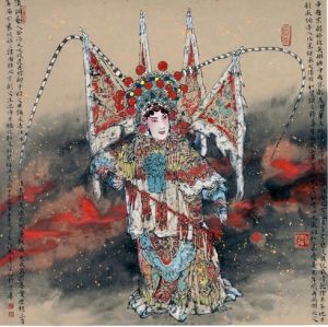 Contemporary Artwork by Zhang Qingqu - Peking Opera Lady General Mu Guiying Takes Command