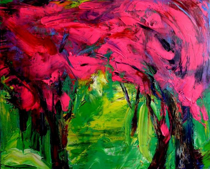 Zhang Zhenyu's Contemporary Oil Painting - Happy Peach Blossom