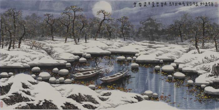 Zhao Chunqiu's Contemporary Various Paintings - Moonlight Over The Snowfield